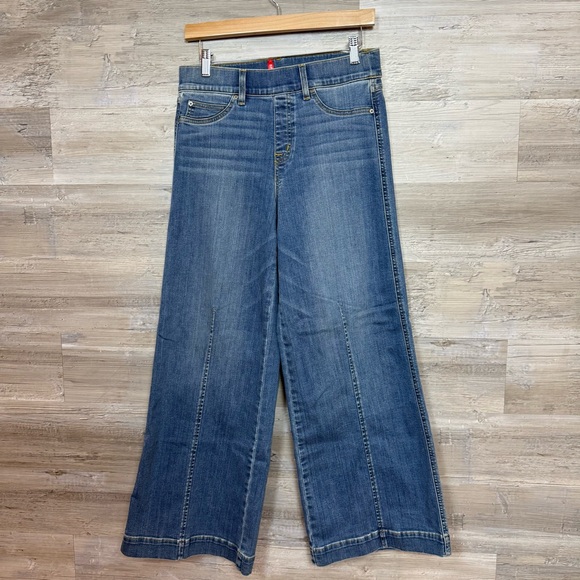 SPANX Seamed-Front Wide Leg Jeans - Blue Pull-On Shaping Denim - Size M - Picture 13 of 13